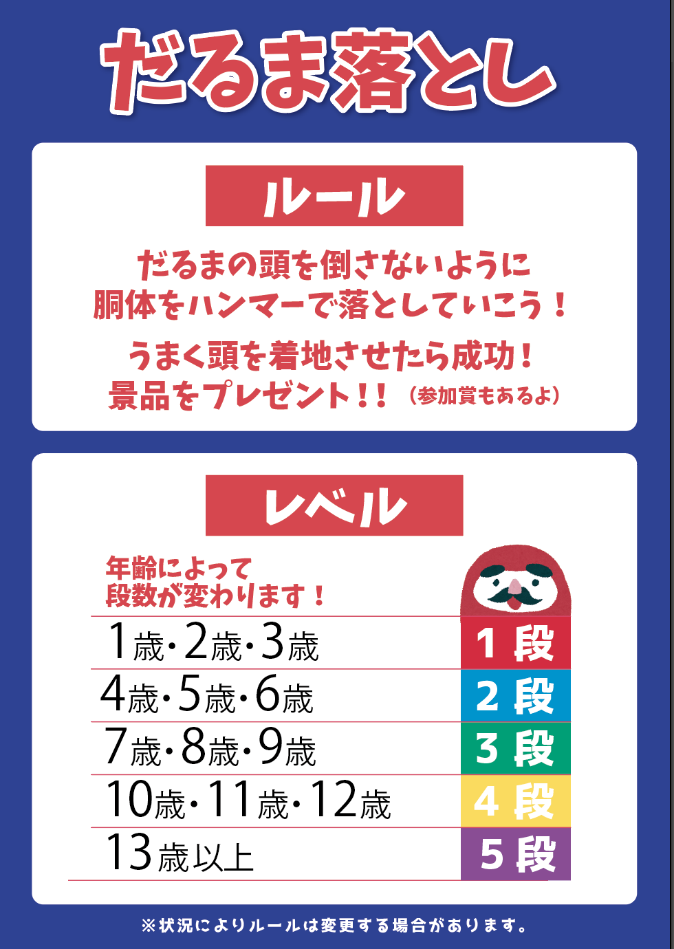 1月2日（金祝）叩いて開運！挑め！新春巨大だるま落としのイメージ画像